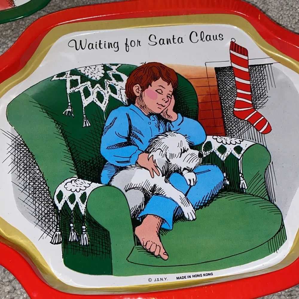 Vintage JSNY Christmas Metal Cookie Snack Tray Set ‎ Hong Kong Made (3)